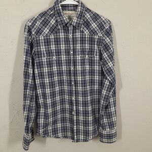 SBS Super Bad Pearl Snap Shirt Men Shirt S Blue Plaid Western Long Sleeve